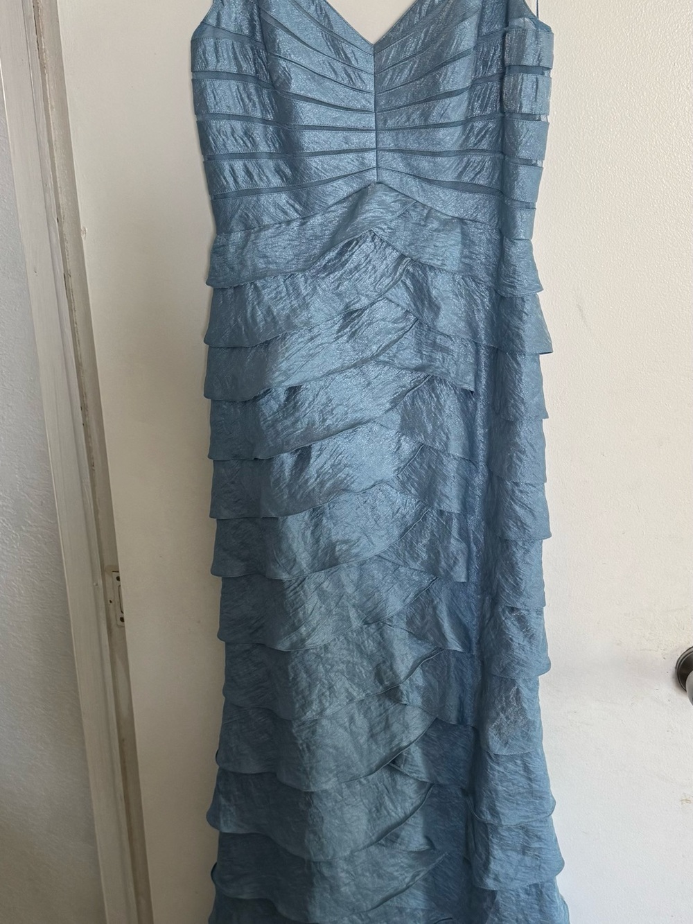 Adrianna Papell Light Blue Tiered V-Neck Maxi Dress